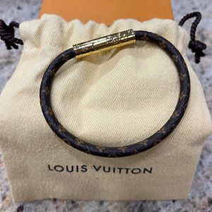 LV Confidential Bracelet, Brown Monogram Pattern w/ Brass, Authentic, EUC w/box